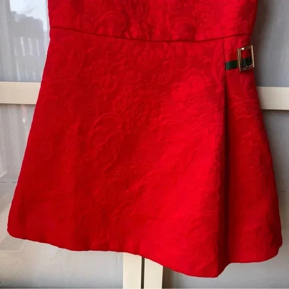 JANIE AND JACK Red Jacquard Holiday Dress Size 3 Floral Formal Valentines - Picture 3 of 8